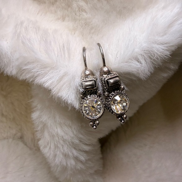 Unique Vintage Silver Crystal or CZ Drop Earrings - Picture 3 of 10